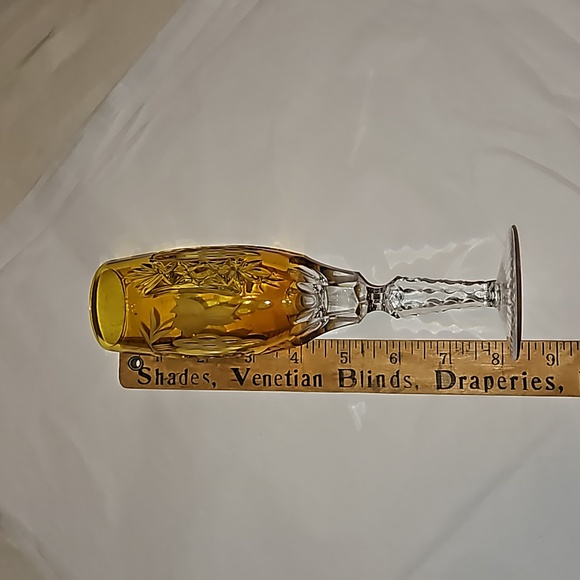 Champagne Flute Cut to Clear Grape Leaf Pattern Thumb Print Stem Wine Glass - Picture 5 of 16